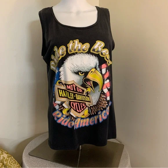 Harley Davidson vintage biker tank top. Early 80s. Vibrant colors. Normal wear. - Picture 2 of 6